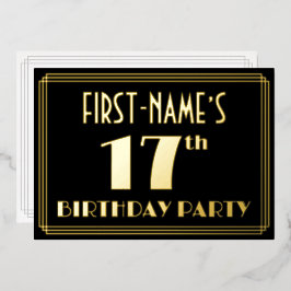 17e verjaardag: Art Deco Kijk "17", met naam Folie Uitnodiging