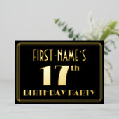 17e verjaardag: Art Deco Kijk "17", met naam Folie Uitnodiging (Staand Voorkant)