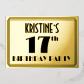 17e verjaardag — Art Deco look "17" + Naam Folie Uitnodiging (Voorkant)
