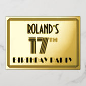 17e verjaardag — Art Deco Style "17" en naam Folie Uitnodiging (Voorkant)