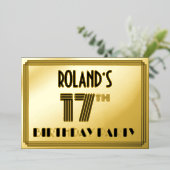 17e verjaardag — Art Deco Style "17" en naam Folie Uitnodiging (Staand Voorkant)