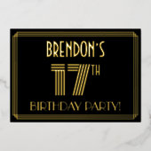 17e verjaardag — Art Deco Style "17" + Naam Folie Uitnodiging (Voorkant)