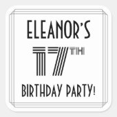 17e verjaardag: Art Deco Style + aangepaste naam Vierkante Sticker (Voorkant)