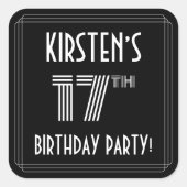 17e verjaardag: Art Deco Style en Custom Name Vierkante Sticker (Voorkant)