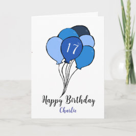 17e verjaardag blauwe ballonnen kaart