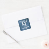 17e verjaardag Blauwe linen Hartelijk dank aan de  Vierkante Sticker (Envelop)