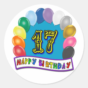 17e verjaardag cadeaus met gesorteerd ballonontwer ronde sticker