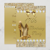 17e Verjaardag Classy Gold Heels Sequins Diamanten Kaart (Voorkant / Achterkant)