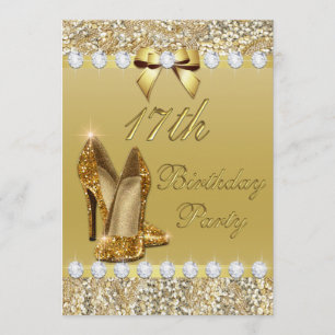 17e Verjaardag Classy Gold Heels Sequins Diamanten Kaart