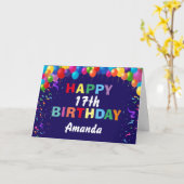 17e verjaardag Colorful Balloons Navy Blue Kaart (Gele Bloem)