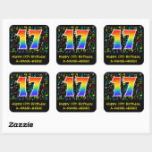 17e verjaardag: Colorful Music Symbols, Rainbow 17 Vierkante Sticker (Vel)