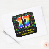 17e verjaardag: Colorful Music Symbols, Rainbow 17 Vierkante Sticker (Envelop)