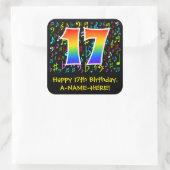 17e verjaardag: Colorful Music Symbols, Rainbow 17 Vierkante Sticker (Tas)