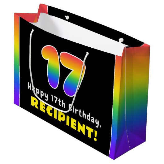 17e verjaardag: Colorful Rainbow # 17, Naam op maa Groot Cadeauzakje (Voorkant Gekanteld)