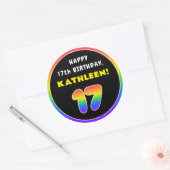 17e verjaardag: Colorful Rainbow # 17, Naam op maa Ronde Sticker (Envelop)