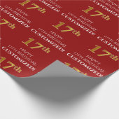 17e verjaardag: Elegant, Rood, Faux Gold Look Cadeaupapier (Hoek)