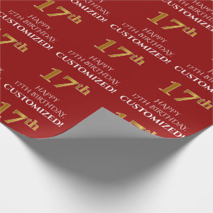 17e verjaardag: Elegant, Rood, Faux Gold Look Cadeaupapier