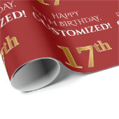 17e verjaardag: Elegant, Rood, Faux Gold Look Cadeaupapier (Rol Hoek)
