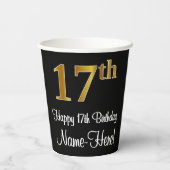 17e verjaardag - Elegante luxe Faux Gold look # Papieren Bekers (Achterkant)