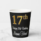 17e verjaardag - Elegante luxe Faux Gold look # Papieren Bekers (Voorkant)