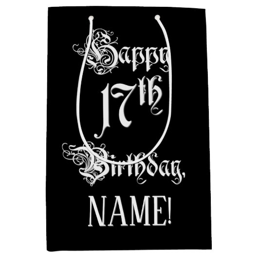 17e verjaardag: Fancy, elegant script + aangepaste Medium Cadeauzakje (Voorkant)