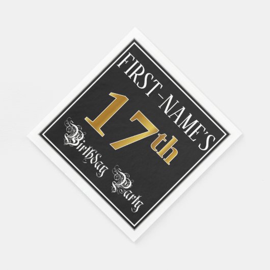 17e verjaardag — Fancy script, Faux Gold look Servet (Hoek)