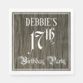 17e verjaardag — Fancy script, kijk op hout Servet (Voorkant)