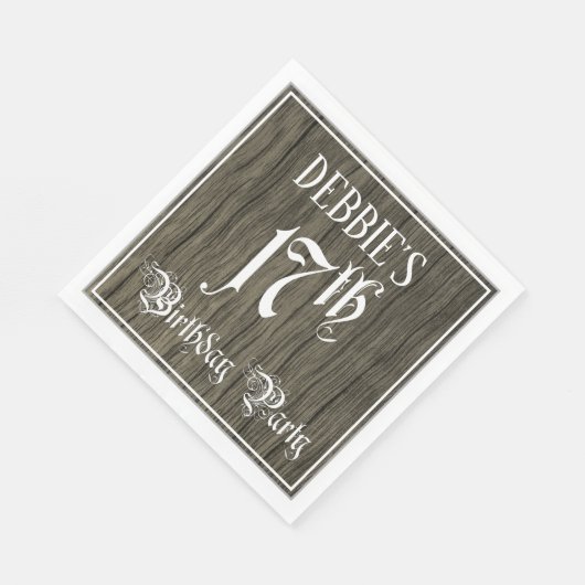 17e verjaardag — Fancy script, kijk op hout Servet (Hoek)