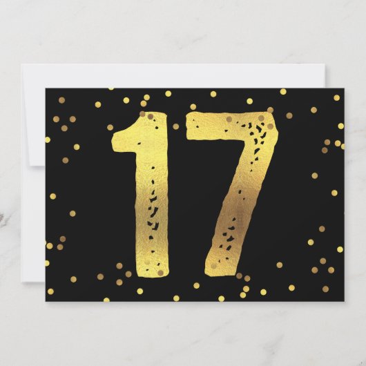 17e verjaardag Faux Gold Foil Confetti Black Kaart (Voorkant)