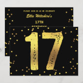 17e verjaardag Faux Gold Foil Confetti Black Kaart (Voorkant / Achterkant)