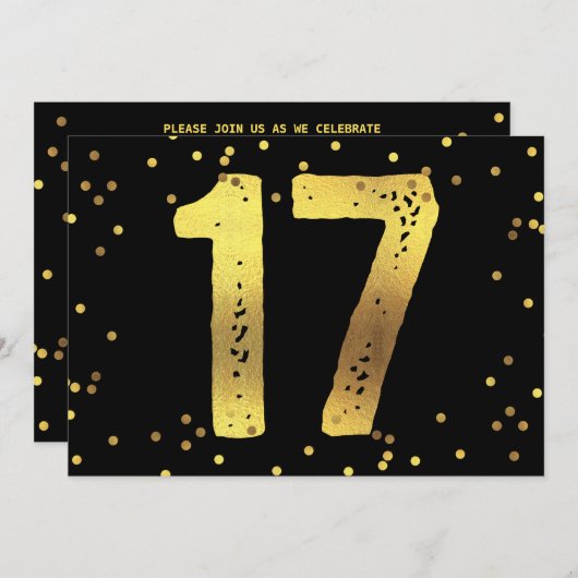 17e verjaardag Faux Gold Foil Confetti Black Kaart (Voorkant / Achterkant)