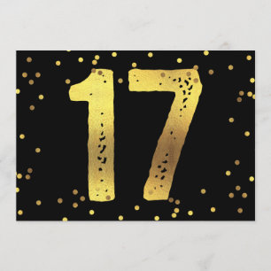 17e verjaardag Faux Gold Foil Confetti Black Kaart