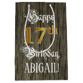 17e verjaardag: Faux Gold look & Faux Wood Pattern Medium Cadeauzakje (Voorkant)