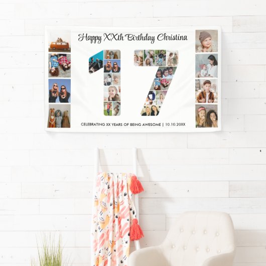 17e verjaardag feest nummer 17 foto collage spandoek (Insitu)