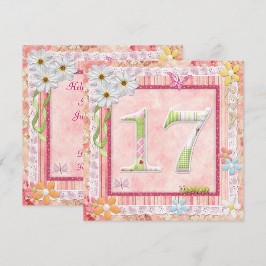 17e verjaardag feest scrapbooking stijl kaart (Voorkant / Achterkant)