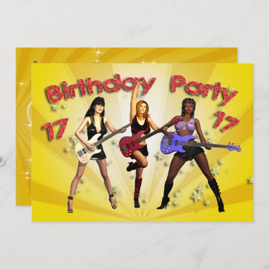 17e Verjaardag Feestuitnodiging met een meidenband Kaart (Voorkant / Achterkant)