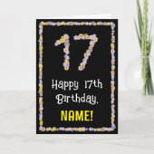 17e verjaardag: Floral Flowers Number, Custom Name Kaart (Voorkant)