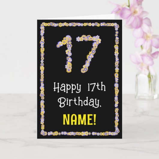 17e verjaardag: Floral Flowers Number, Custom Name Kaart (Orchidee)