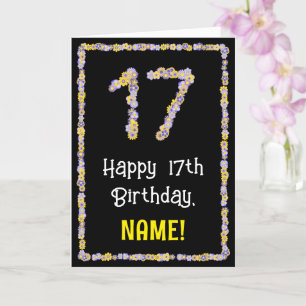 17e verjaardag: Floral Flowers Number, Custom Name Kaart