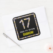 17e verjaardag: Floral Flowers Number, Custom Name Vierkante Sticker (Envelop)