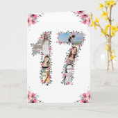 17e verjaardag Foto Collage Girl Pink Flower White Kaart (Gele Bloem)