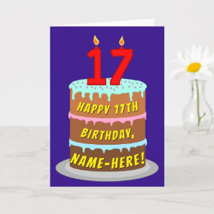 17e verjaardag: Fun Cake and Candles + Custom Name Kaart