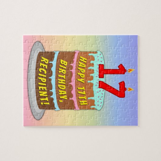 17e verjaardag: Fun Cake and Candles + Custom Name Legpuzzel (Horizontaal)