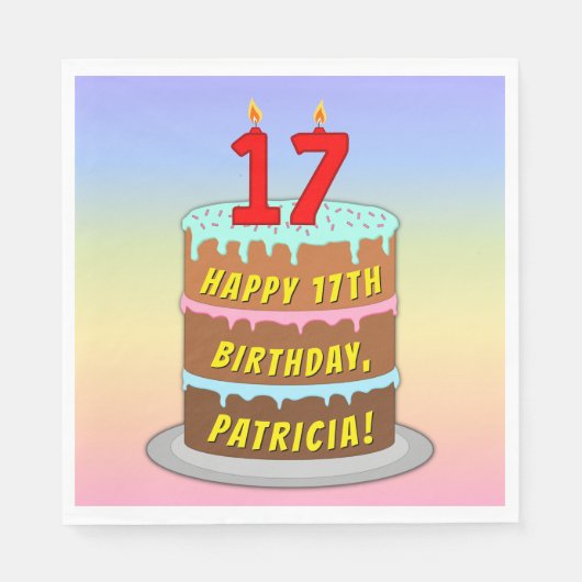 17e verjaardag: Fun Cake and Candles + Custom Name Servet (Voorkant)