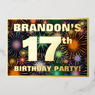 17e verjaardag — Fun, Colorful Fireworks Kijk Folie Uitnodiging