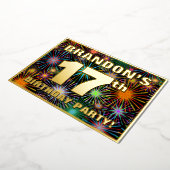 17e verjaardag — Fun, Colorful Fireworks Kijk Folie Uitnodiging (Gedraaid)