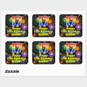 17e verjaardag: Fun Fireworks Kijk, regenboog # 17 Vierkante Sticker (Vel)