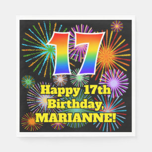 17e verjaardag: Fun Fireworks Pattern + Rainbow 17 Servet