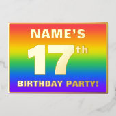 17e verjaardag: Fun, kleurrijk regenboogpatroon Folie Uitnodiging (Voorkant)