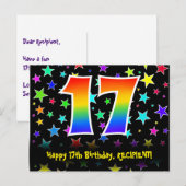 17e Verjaardag: Fun Stars Patroon, Regenboog 17, N Briefkaart (Voorkant / Achterkant)
